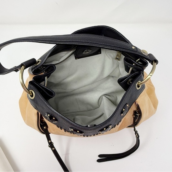 Tre Vero Leather Satchel Tan and Black Women's Handbag - Picture 8 of 16